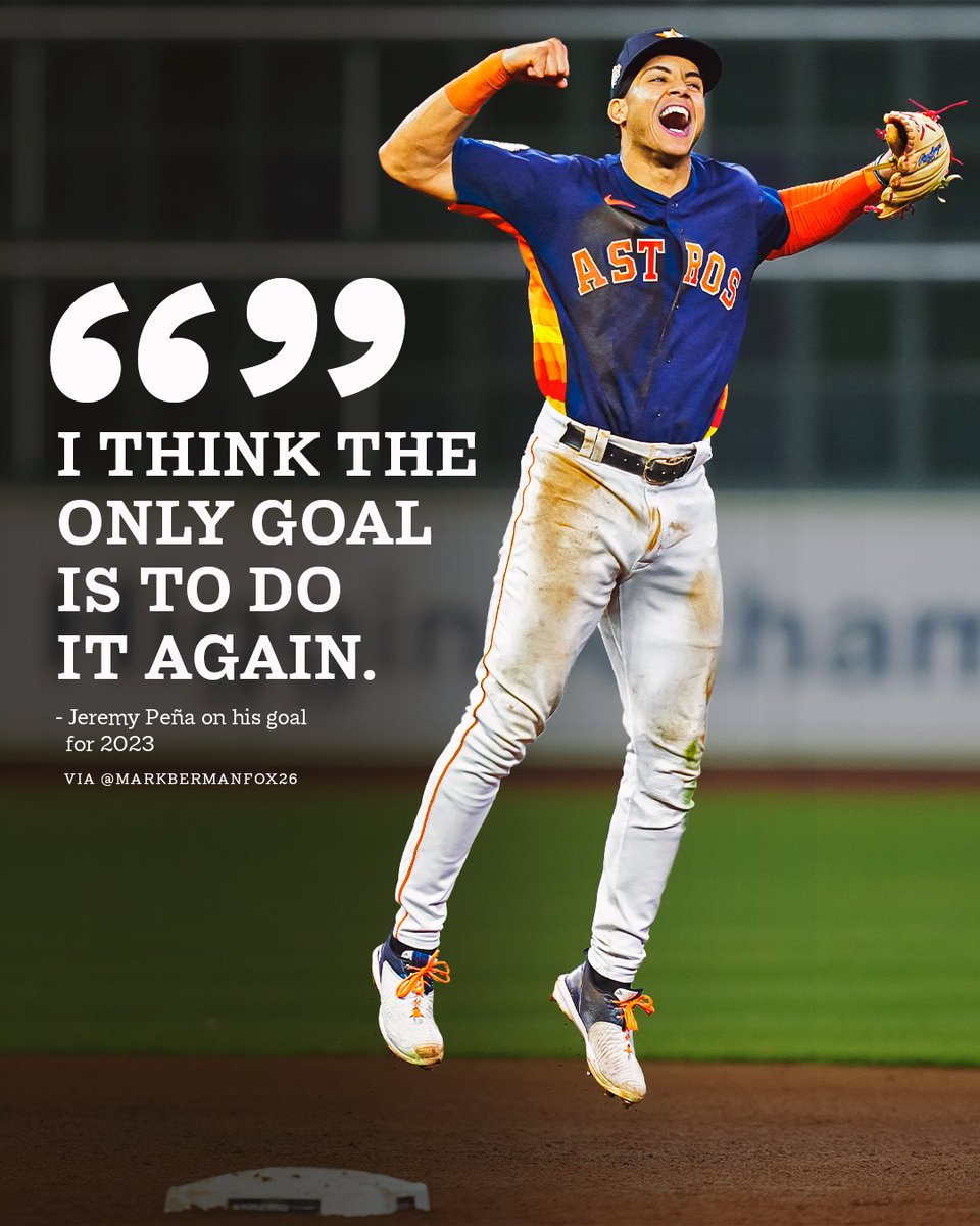 MLB's tweet photo. Jeremy Peña knows the goal for his sophomore season. https://t.co/ff2VYkD6z2