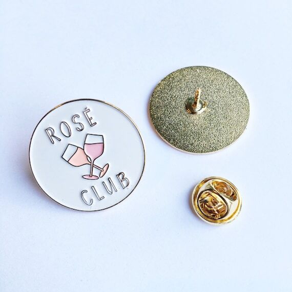 New Item Listed on Etsy Rosé Wine Club Official Member Enamel Lapel Pin | Rose Pink Gold by asensiblehabit