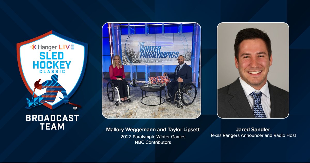 Hanger Clinic (@hangernews) on Twitter photo Take a sneak peek at our impressive #HangerLIVE Sled Hockey Classic broadcast team, anchored by leading 2022 Paralympic Winter Games NBC contributors <a href="/malloryweggeman/">Mallory Weggemann</a> and <a href="/usasledsniper7/">Taylor Lipsett PLY</a>, along with dynamic Texas <a href="/Rangers/">Texas Rangers</a> announcer and radio host <a href="/JaredSandler/">Jared Sandler</a>! 🎙️👏 Take a sneak peek at our impressive #HangerLIVE Sled Hockey Classic broadcast team, anchored by leading 2022 Paralympic Winter Games NBC contributors <a href="/malloryweggeman/">Mallory Weggemann</a> and <a href="/usasledsniper7/">Taylor Lipsett PLY</a>, along with dynamic Texas <a href="/Rangers/">Texas Rangers</a> announcer and radio host <a href="/JaredSandler/">Jared Sandler</a>! 🎙️👏