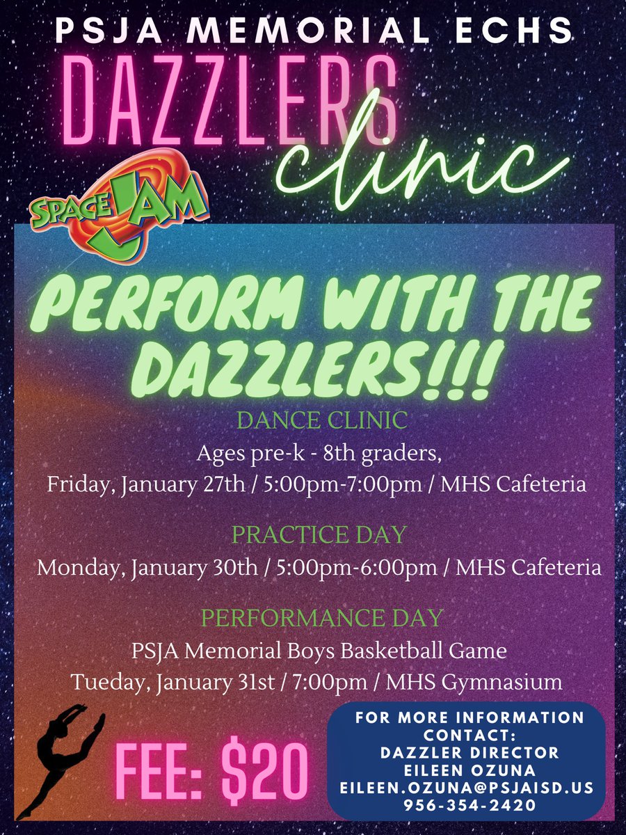 mhs_dazzlers's tweet image. 💚🏀Dazzler Clinic!!!! Ages Pre-K-8th grade are welcome to join us and learn a fun routine to perform halftime at an upcoming Wolverine Basketball game!! Clinic information is posted below! We hope to see you there !!💚🏀 @PSJAMemorial