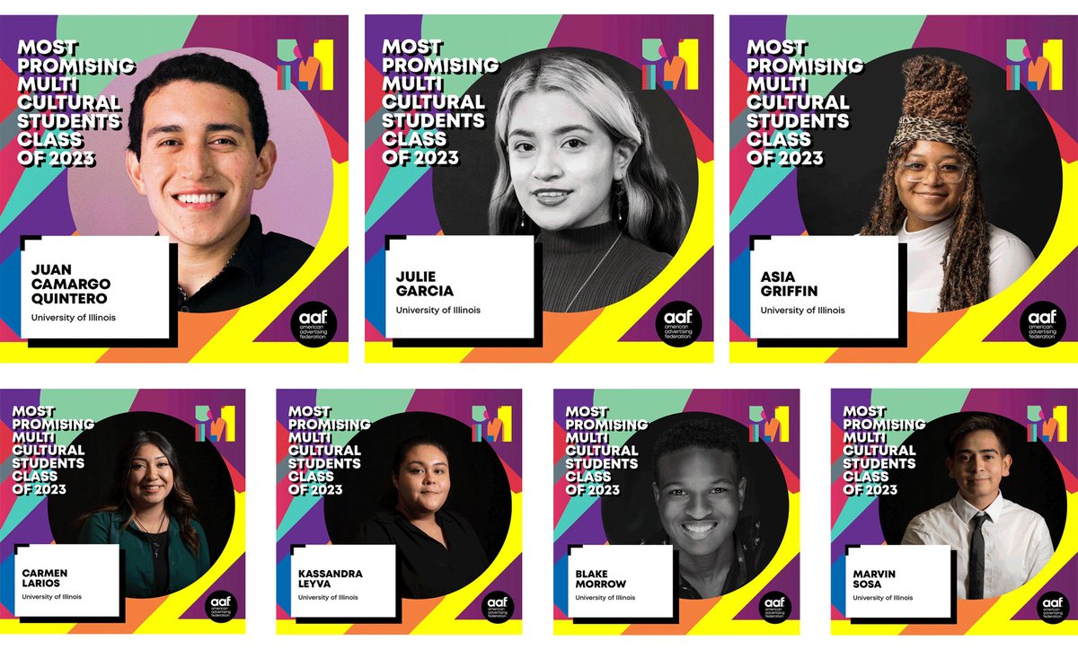 Seven @AAFIllinois advertising seniors were named to the @AAFNational’s Most Promising Multicultural Students Class of 2023—an honor given to only 50 students each year. Congrats to the students! 🔶🔷 They head to NYC in Feb for an industry immersion! ▶️ bit.ly/3Hjt4ON