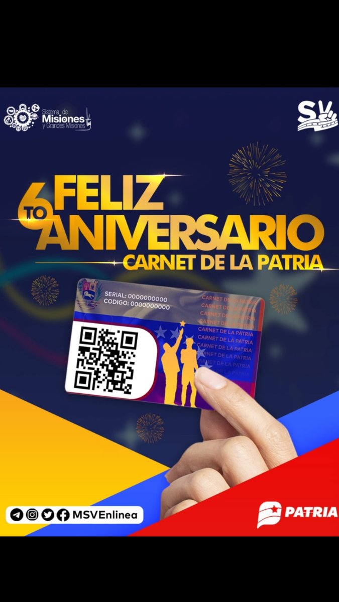 Hoy se cumplen 6años del <a href="/CarnetDLaPatria/">Carnet de la patria</a> y agradecemos a nuestro presidente <a href="/nicolasmaduro/">Nicolás Maduro</a> por regalarnos está herramienta valiosa que nos ha permitido brindar respuestas y soluciones oportunas y eficientes a todos los hogares de nuestra Patria.