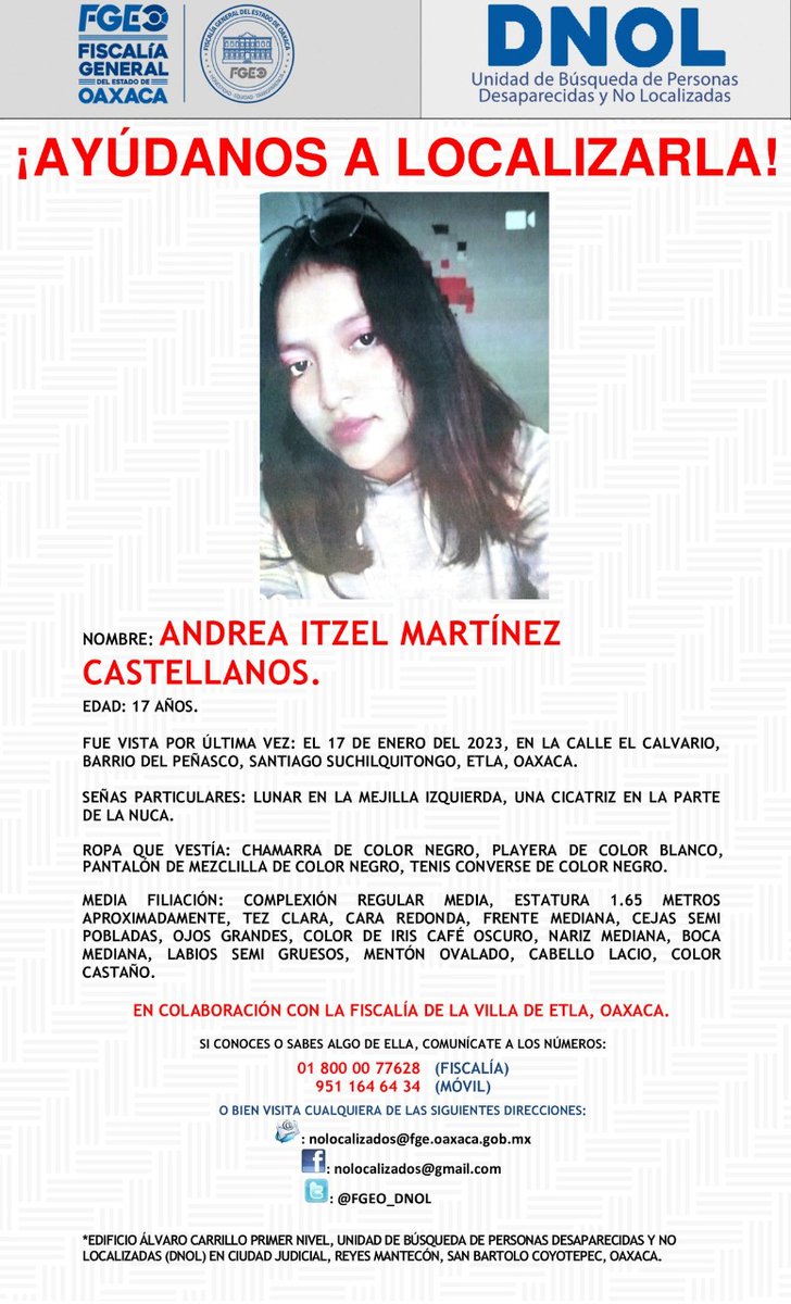 OaxacaVialsi's tweet photo. Por favor, ayudemos a una madre desesperada a localizar a su hija, cualquier información por más minima que parezca es importante. Hoy por ellas. https://t.co/p4KQKyATcO