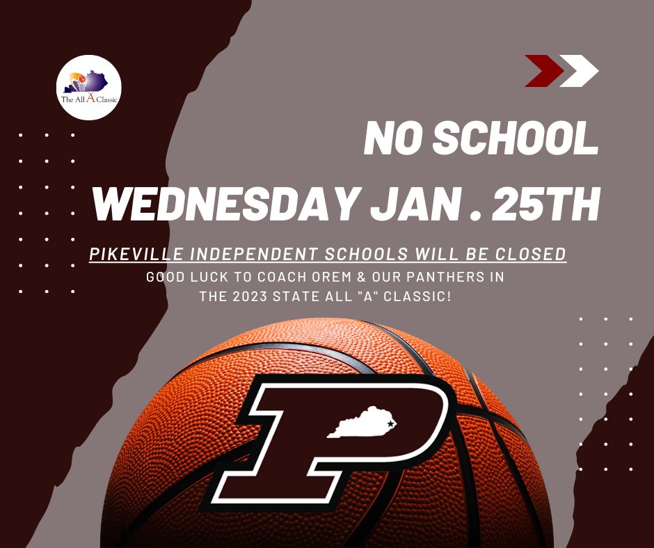 Pikeville Schools (@pikevilleind) on Twitter photo Congratulations & Good Luck to Coach Orem & her Panthers as they compete Wednesday Jan 25th in the the 2023 State All "A" Classic. There will be NO SCHOOL for <a href="/PikevilleElem/">Pikeville Elementary School</a> & <a href="/PikevilleHigh/">Pikeville High School</a> on Wednesday Jan 25th. Congratulations & Good Luck to Coach Orem & her Panthers as they compete Wednesday Jan 25th in the the 2023 State All "A" Classic. There will be NO SCHOOL for <a href="/PikevilleElem/">Pikeville Elementary School</a> & <a href="/PikevilleHigh/">Pikeville High School</a> on Wednesday Jan 25th.