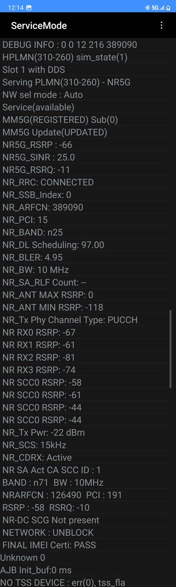 Looks like the PCS spectrum (Band n25) has been introduced to <a href="/TMobile/">T-Mobile</a> FDD NR portfolio in the NYC market! 👏👏🗽
PCS breakdown is 10MHz NR and 15MHz LTE and joins the existing NR Band n71, n41. 🚀
This opens up 3CC (and 4CC) NR FDD+TDD Aggregation options, n66 awaits 😊🎁