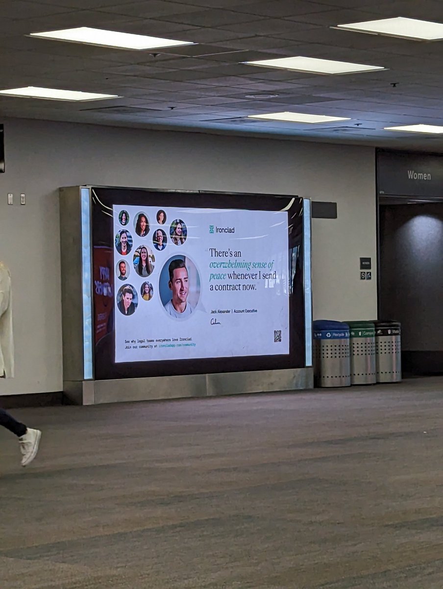 gogwilt's tweet photo. @ironclad_inc and @calm at #sfo! "An overwhelming sense of peace whenever I send a contract." Can I borrow some of that sense of peace for my trip, please? https://t.co/g3QS00e7wW