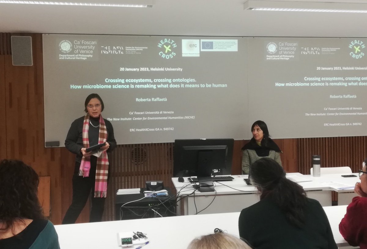 The brilliant Roberta <a href="/raffaeta/">Roberta.Raffaeta</a> talks about <a href="/HealthXCross/">HealthXCross</a>, microbiome research, metagenomic methods and the importance of doing research despite not knowing what is and will be about. Introduction by #sarahgreen at #AnthropologyHelsinki