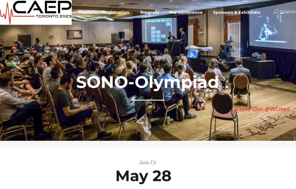The @CAEP_EUC will be hosting the #SonoOlympiad at @CAEPConference in Toronto on May 28. If you are a resident, med student, paramedic, or RN and are interested, register either individually or as a team: caepconference.ca/sono-olympiad/ @CAEPResidents @caepstudent @GillianSheppar9
