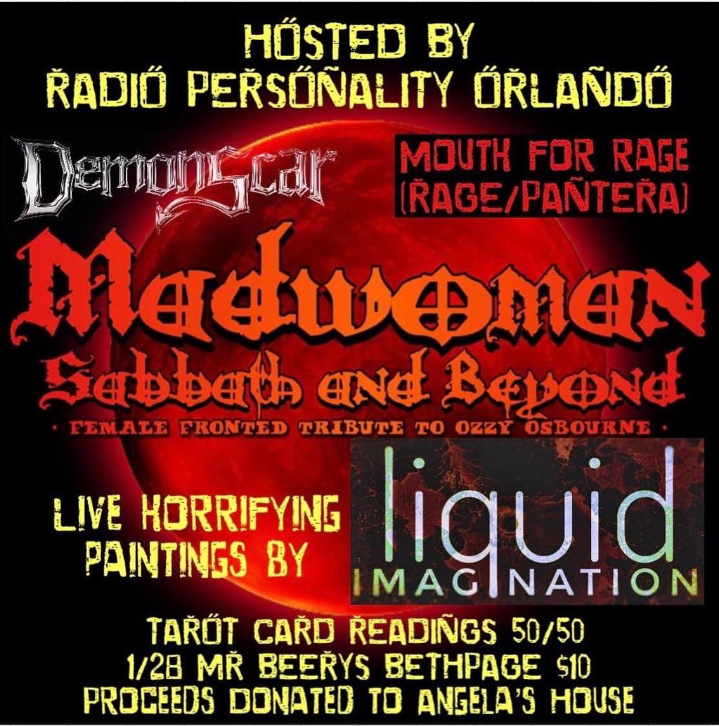 Thank you to our dear friend and long time supporter, Brian Orlando, and everyone involved for hosting a concert with DemonScar, Madwoman • Sabbath and Beyond • Female fronted tribute to Ozzy Osbourne and Mouth For Rage to benefit Angela's House on Saturday, January 28th!🎶