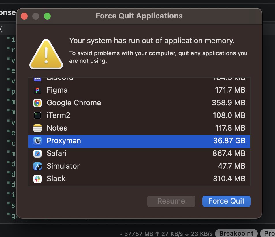 Hais's tweet photo. @proxyman_app hey, are you aware of a memory leak? I make sure to keep up with updates but it’s been there for a while https://t.co/HGMVdU1CYd