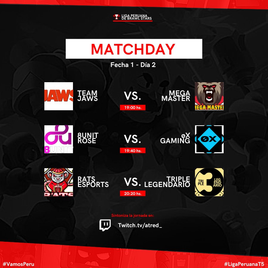 LigaPeruana_BS's tweet photo. #Matchday • Fecha 1 (Día 2)

¡Hoy culmina la primera jornada! 💪🔥

⚔️ | #Jaws vs. @MegaMaster_BS

⚔️ | @8u_rose vs. #øXGaming

⚔️ | @RatseSportsBS vs. #3Legendario

🕰️ • 19:00hs 🇵🇪
🎙️ • @ATREDARMY &amp; @Yosoyalama
📺 • https://t.co/BnTIQ5HG3y

#VamosPeru • #LigaPeruana https://t.co/o6Fy5bGagi