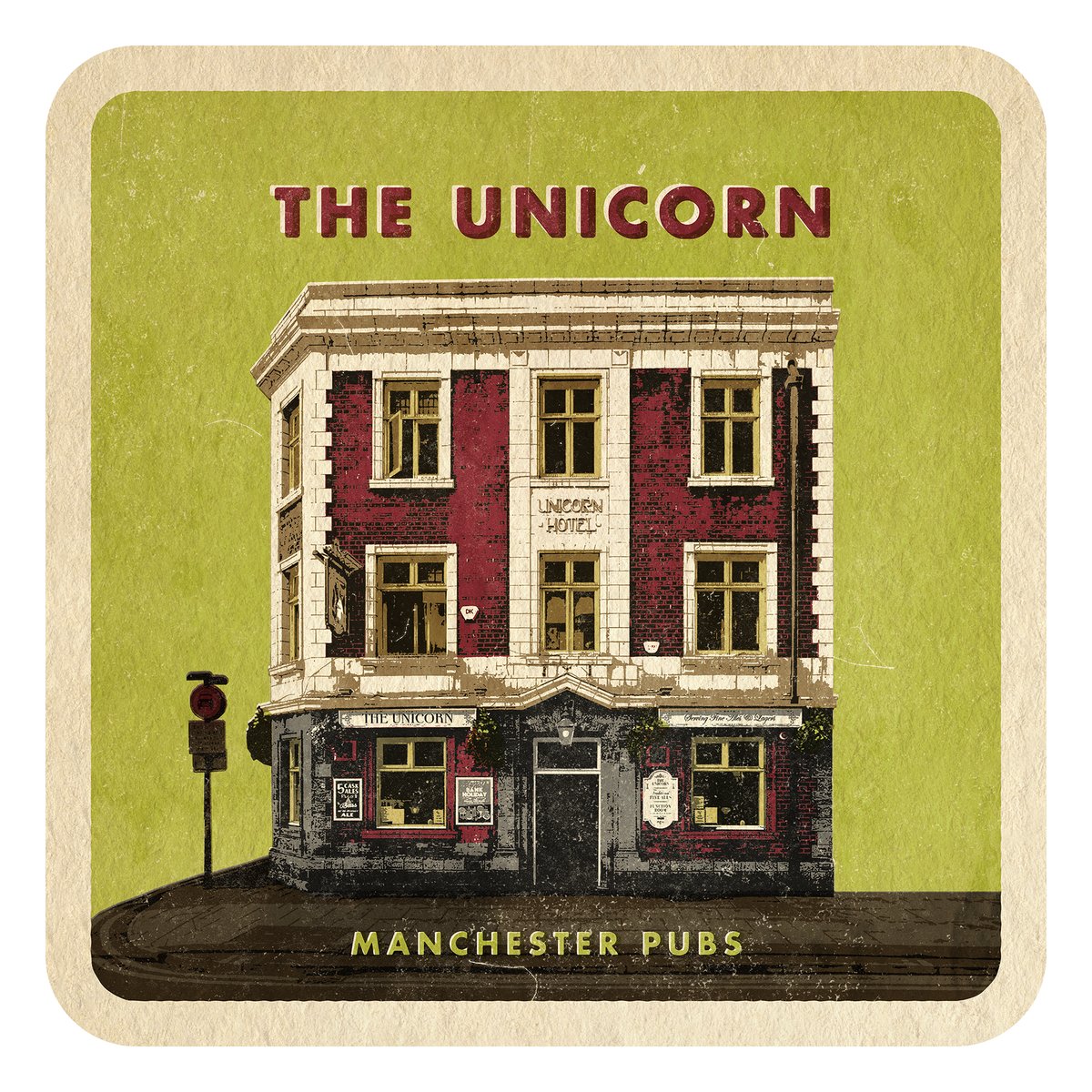 No.7 in a series of imaginary vintage beer mats. The Unicorn (Hotel). Built 1924. 26 Church St, Manchester M4 1PN

#ManchesterPubs #Manchester #BeerMats #ManchesterBeer