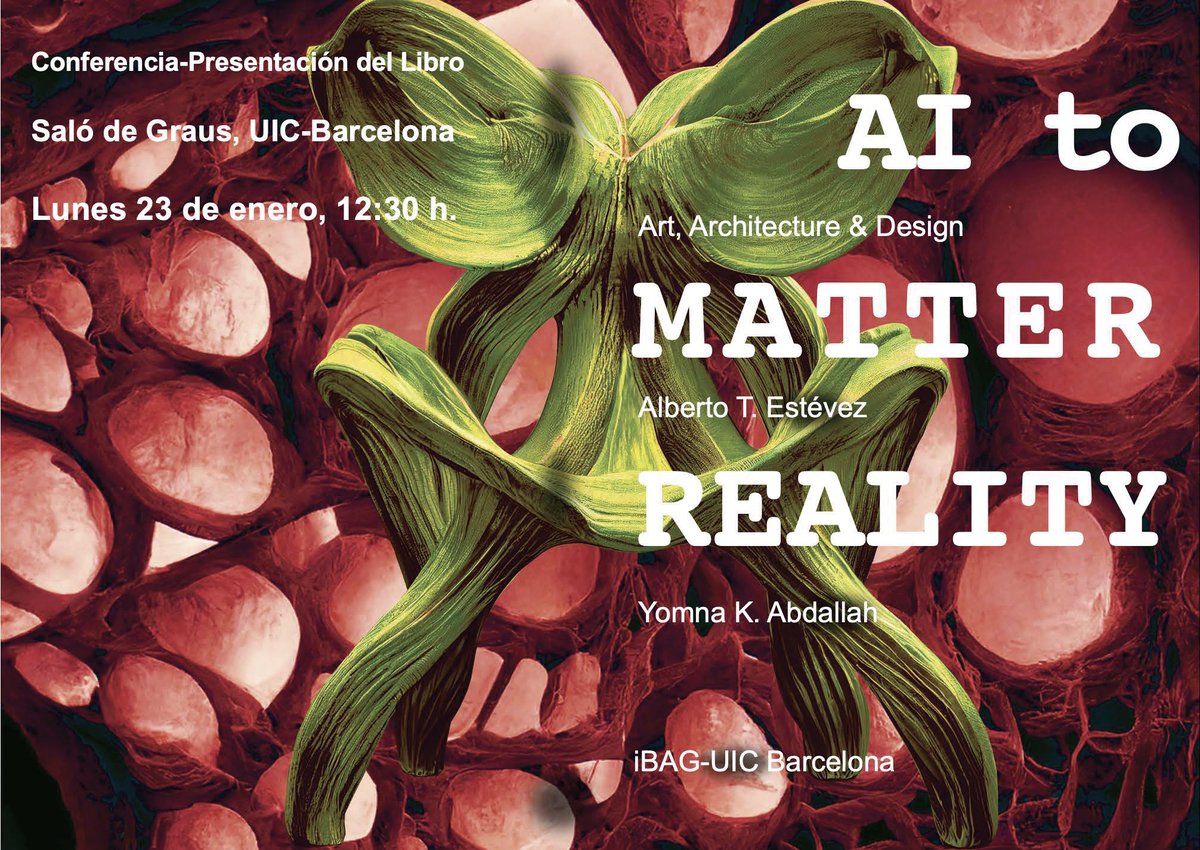 AlbertoTEstevez's tweet photo. Hello friends, you are invited to the presentation of our latest book, on our Art, Architecture and Design, generated with Artificial Intelligence, at the Saló de Graus of the UIC Barcelona, this Monday, at 12:30 p.m. Meanwhile, have a nice weekend... https://t.co/CsxJOvIgn0