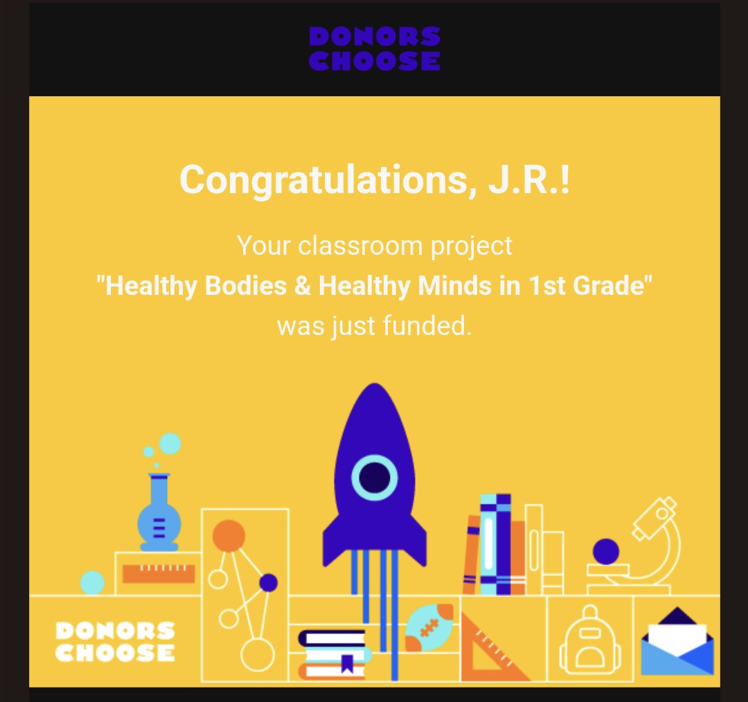 Wahoo!  Thanks to all of the retweets and generous donations, our <a href="/DonorsChoose/">DonorsChoose</a> project has been fully funded!  Thanks for keeping our kids healthy!  Shout out to <a href="/AbbottElemABC/">Abbott Elementary</a> for doubling donations and my amazing first grade families! <a href="/PlumTeachers/">Plum Teachers</a> <a href="/plumboroughsd/">Plum Borough SD</a> <a href="/MariaFajt/">Maria Fajt</a>