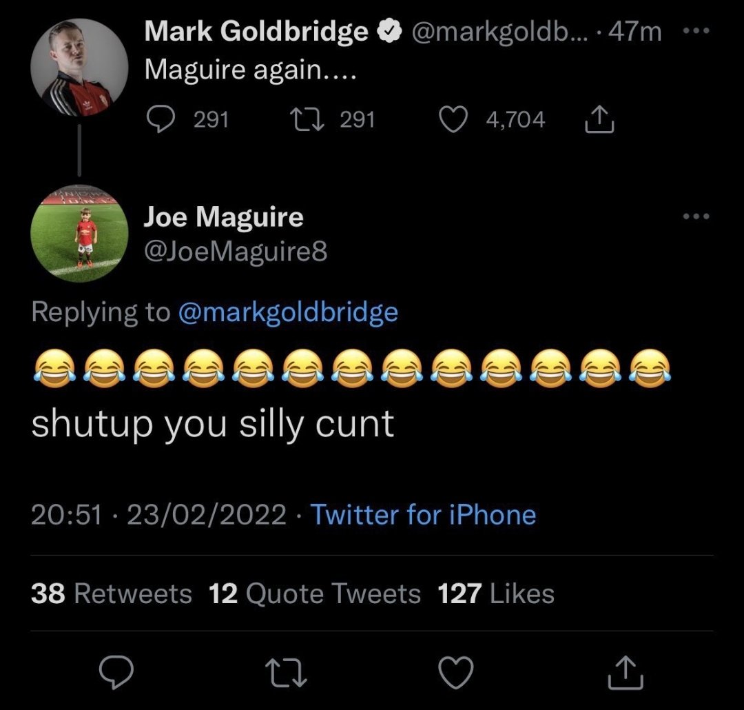 Hi pal @SteveBartlettSC 

Any comment on Harry Maguires family going around calling Manchester United fans cunts for something as simple as saying 'Maguire again...'? 

If they can't handle getting a bit of stick, maybe they should stop dishing it out? 

Hope this helps