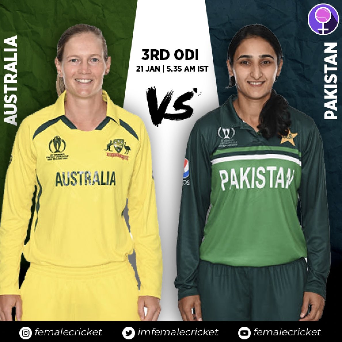 WomensTeamPak's tweet photo. The 3rd and final ODI of the three-match series between Australia and Pakistan will be played on January 21 at North Sydney Oval in Sydney

Australia lead the series 2-0.

#CricketTwitter #AUSvPAK https://t.co/wzMLjJdb93