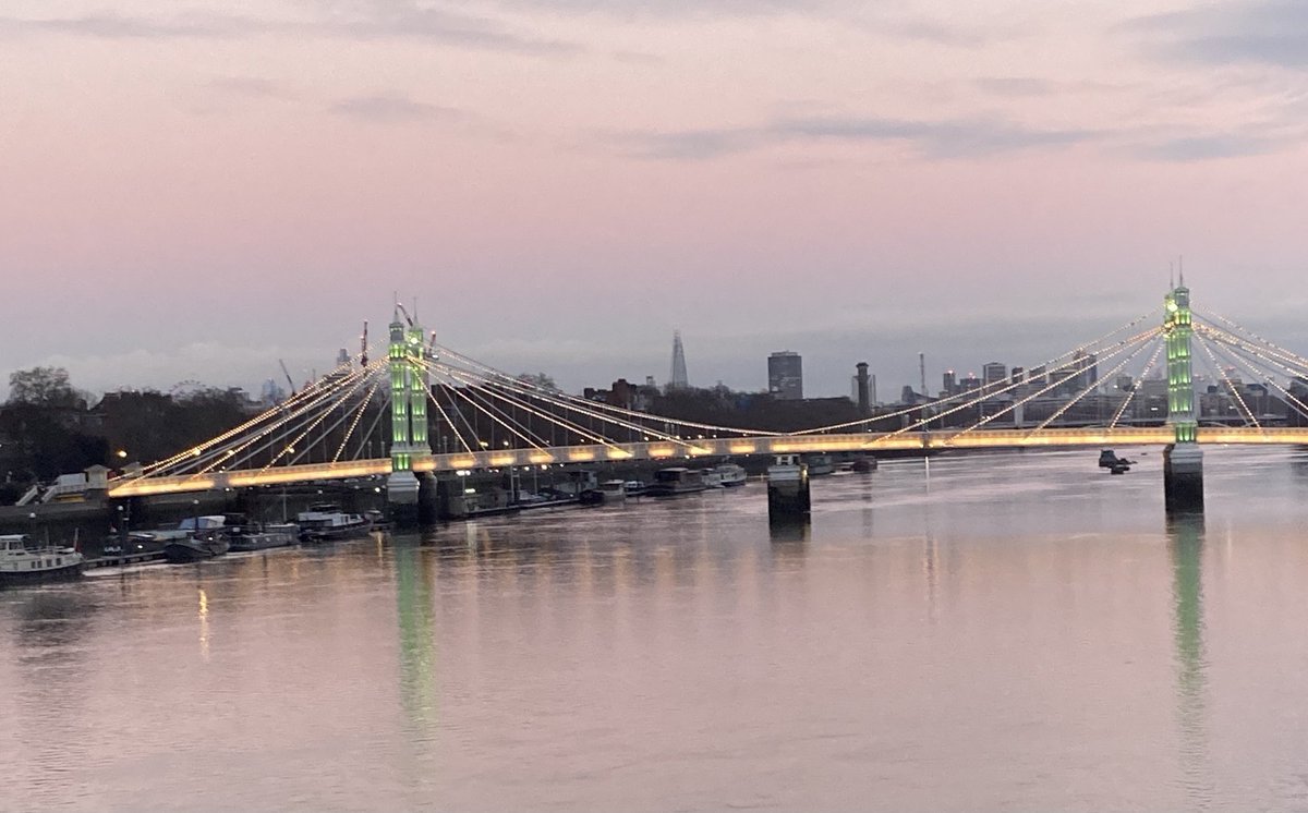tesslamacraft's tweet photo. Today’s walk home from work. View of #albertbridge London. Pretty innit. https://t.co/ilgfMehsph