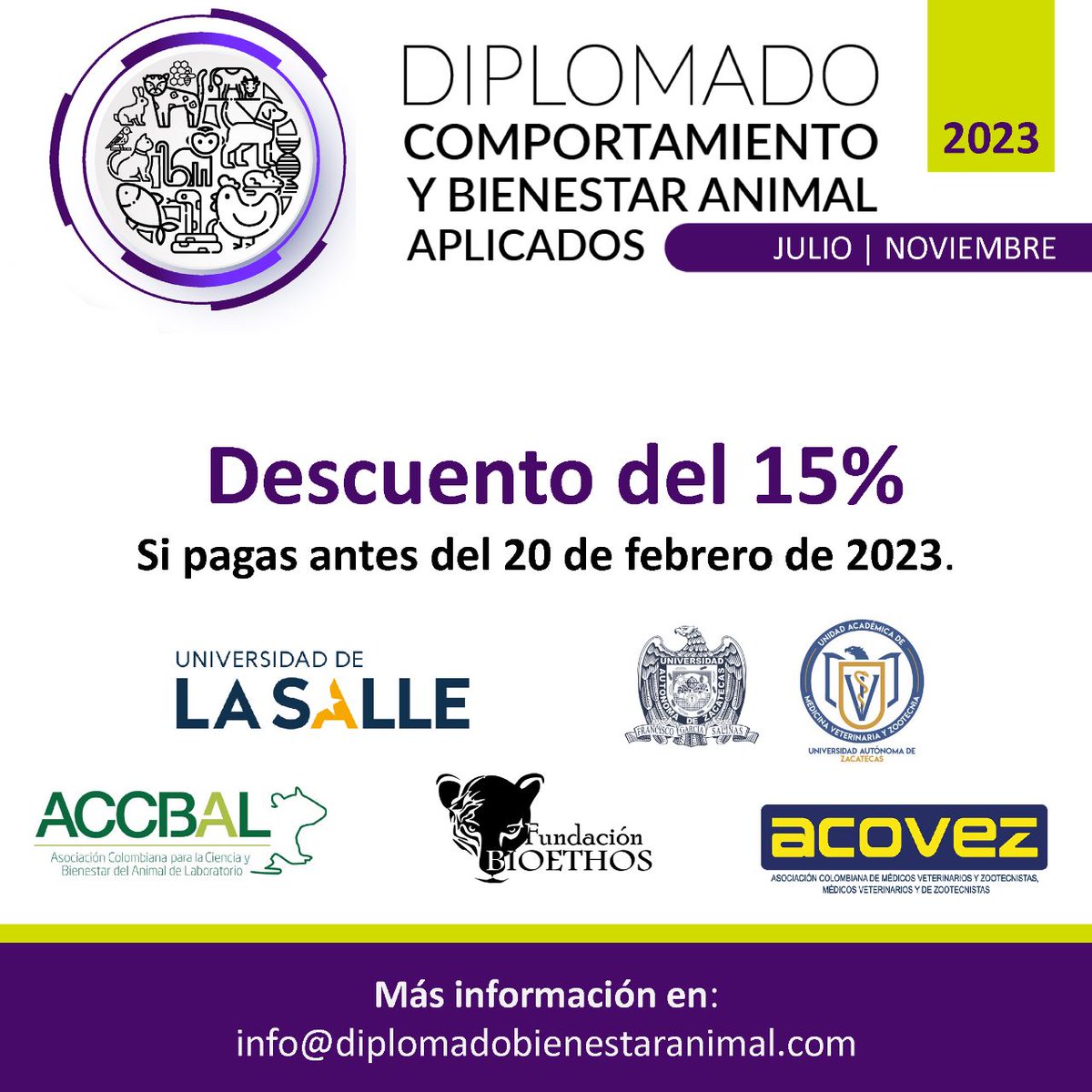 DiplomadoAnimal's tweet photo. ¡Inicia 2023 con buenas noticias! 🎉Aprovecha este descuento y estudia con nosotros.
En nuestra página encontrarás toda la información:
https://t.co/hHAuLPqe62
Inscríbete aquí 👉🏽https://t.co/oomL6RcOp5
#bienestaranimal #Unisalle #UAZ #Acovez #Bioethos #accbal https://t.co/gqNiwpQDFx