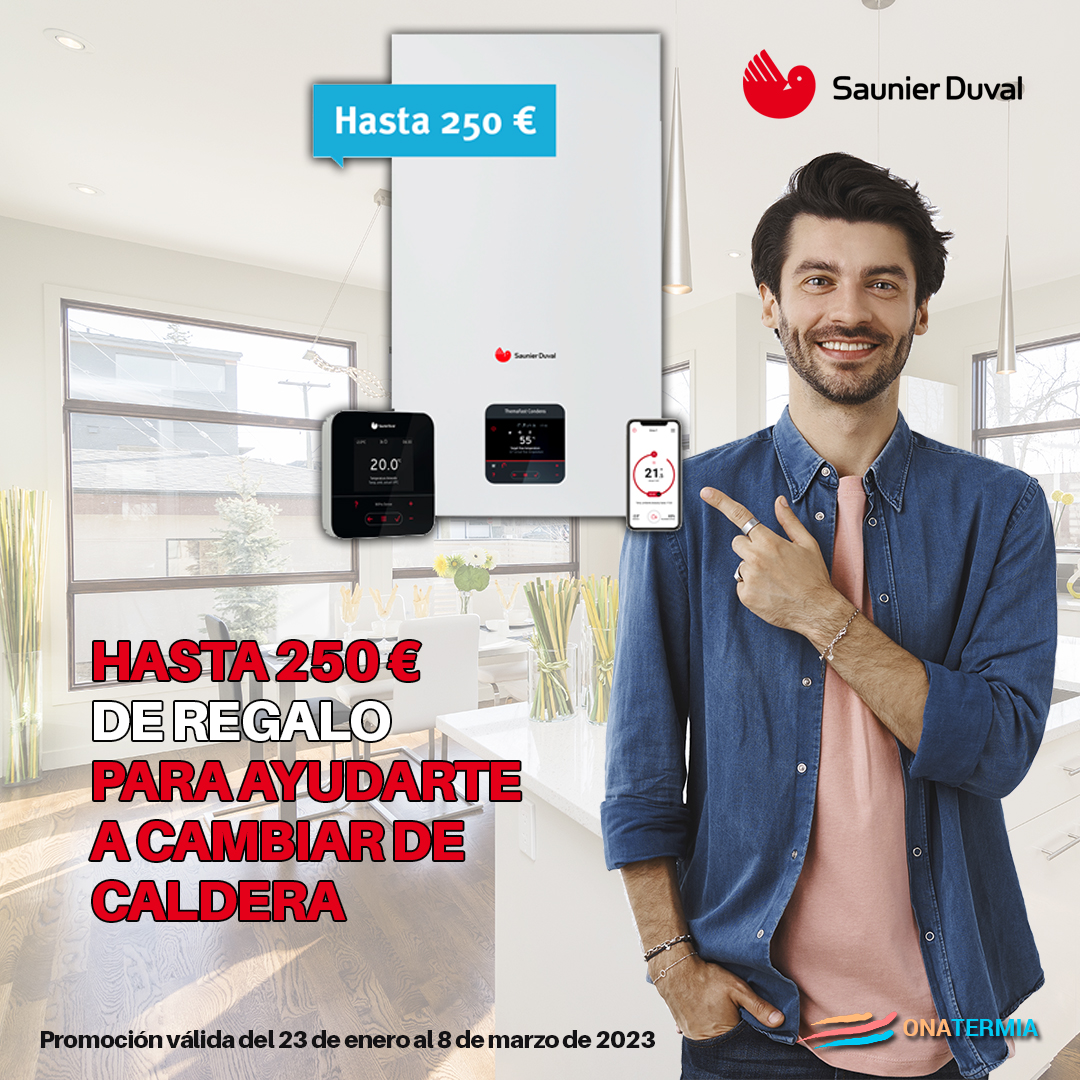 OnatermiaC's tweet photo. Saunier Duval, marca de calderas de gran prestigio, te regala hasta 250€ para ayudarte a cambiar de caldera. Promoción valida del 23 de Enero al 08 de Marzo 2023. 
https://t.co/NqmdqaRGMN https://t.co/EEFzVc1T4O