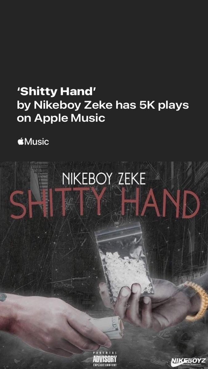NikeboyZeke107's tweet photo. #nikeboyzeke song #shittyhand doing pretty good on #AppleMusic &amp; #spotify 💩👋🏿🏚🔥🔥🔥🔥
#newmusic #viralsong #trapmusic #trendingnow #TikTok #fypp 
https://t.co/Us3oDwCk9w https://t.co/uI0DHMxK2M