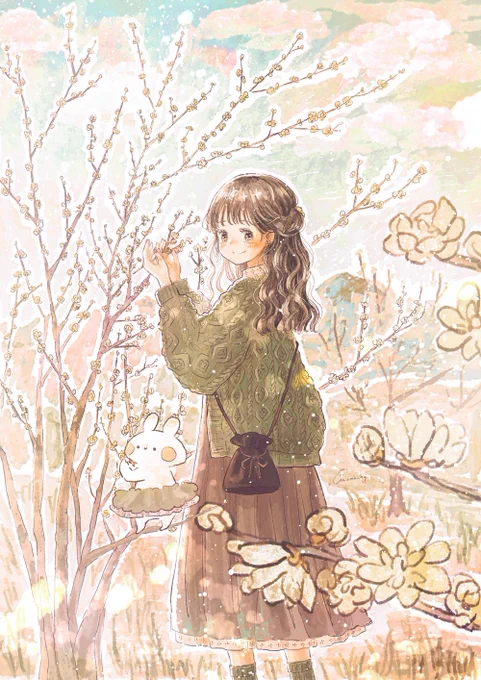 ロウバイのイラストは途中まで全く違う女の子を描いていました  