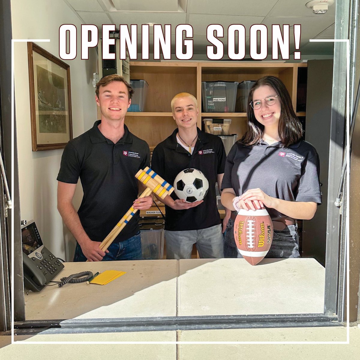 The Aggie Park Activities office opens Monday Jan 23 at the Anteater Field House! Leave your student ID or drivers license to check out any of the available games and activities! 🌳⚽️🏈🥏🥍⛳️ @TAMU