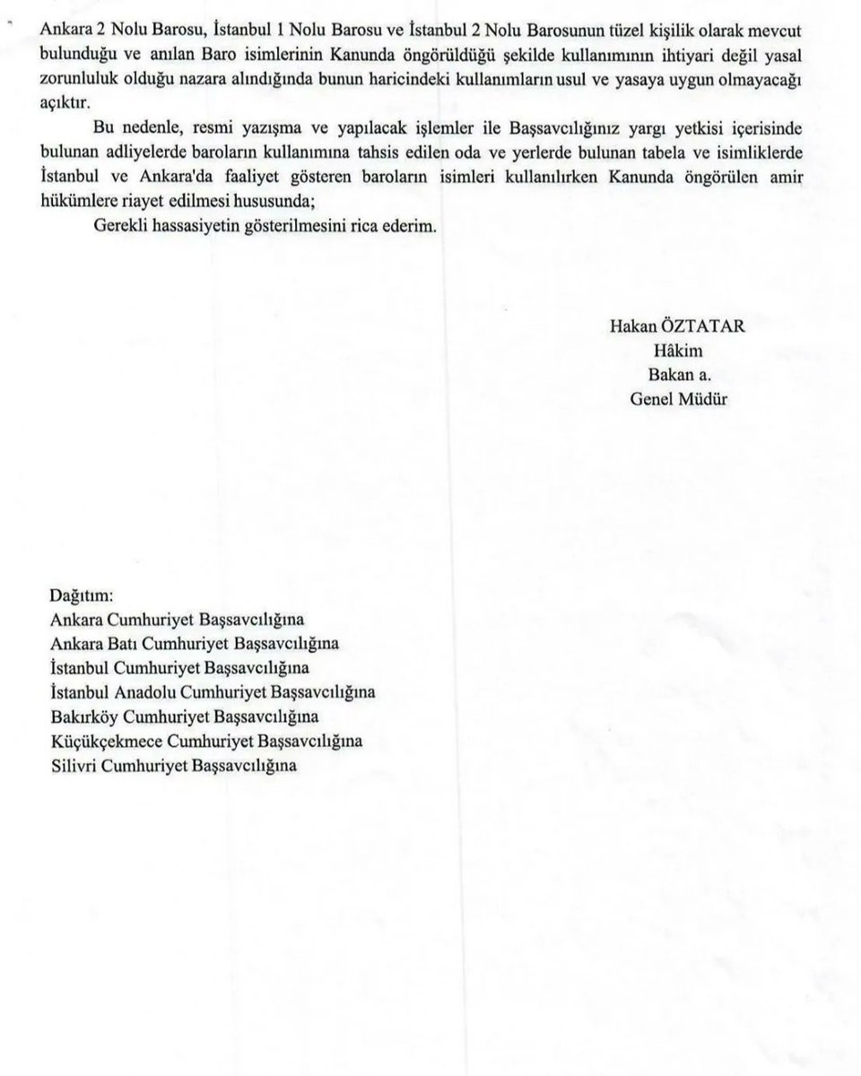 Barolar bağımsızdır. Avukatlar bağımsızdır. Biz 144 yıllık ve 59 bin 754 üyesi bulunan İstanbul Barosu'yuz; 2 nolu bürolarınız değiliz.
Ayrıca 2 nolunun tüzel kişilik kazandığı da sizin iddianızdır. Kurduğunuz büroları numalarandırabilirsiniz.