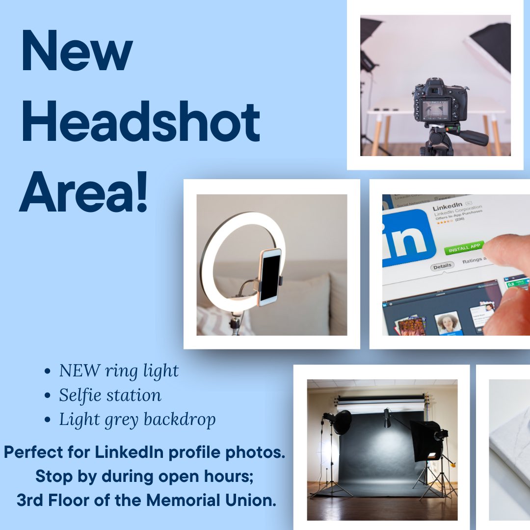 Come visit our new headshot area! Open everyday during our office hours. Perfect for LinkedIn profiles!