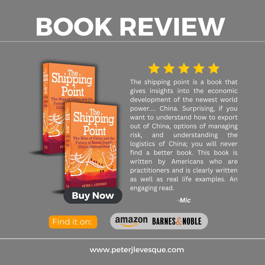 Peterjlevesque's tweet photo. The Shipping Point is a book that offers insights into the economic growth of the newest world power and can be found here.
.⠀⠀
Grab a copy of my book: https://t.co/tFhEpWvlfW⠀⠀
.⠀
#strategyplanning #logistics #supplychain #globalmanufacturer #bookstoread #fascinating https://t.co/M34KcAMDVv