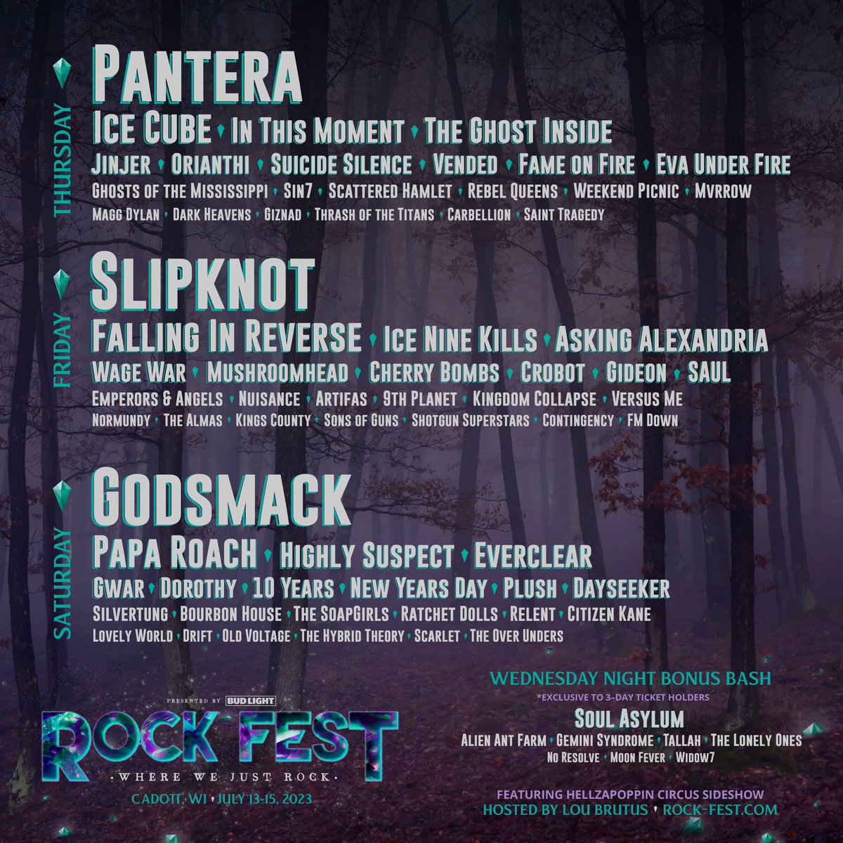rockfestwi's tweet photo. #RockFest2023 is excited to welcome TWENTY national acts to our stage for the 1st time!🤘 

💎 3 days
🎵 5 stages 
🎸 75+ bands 
🏕️ 7,500 campsites https://t.co/vIKL4q6aV4