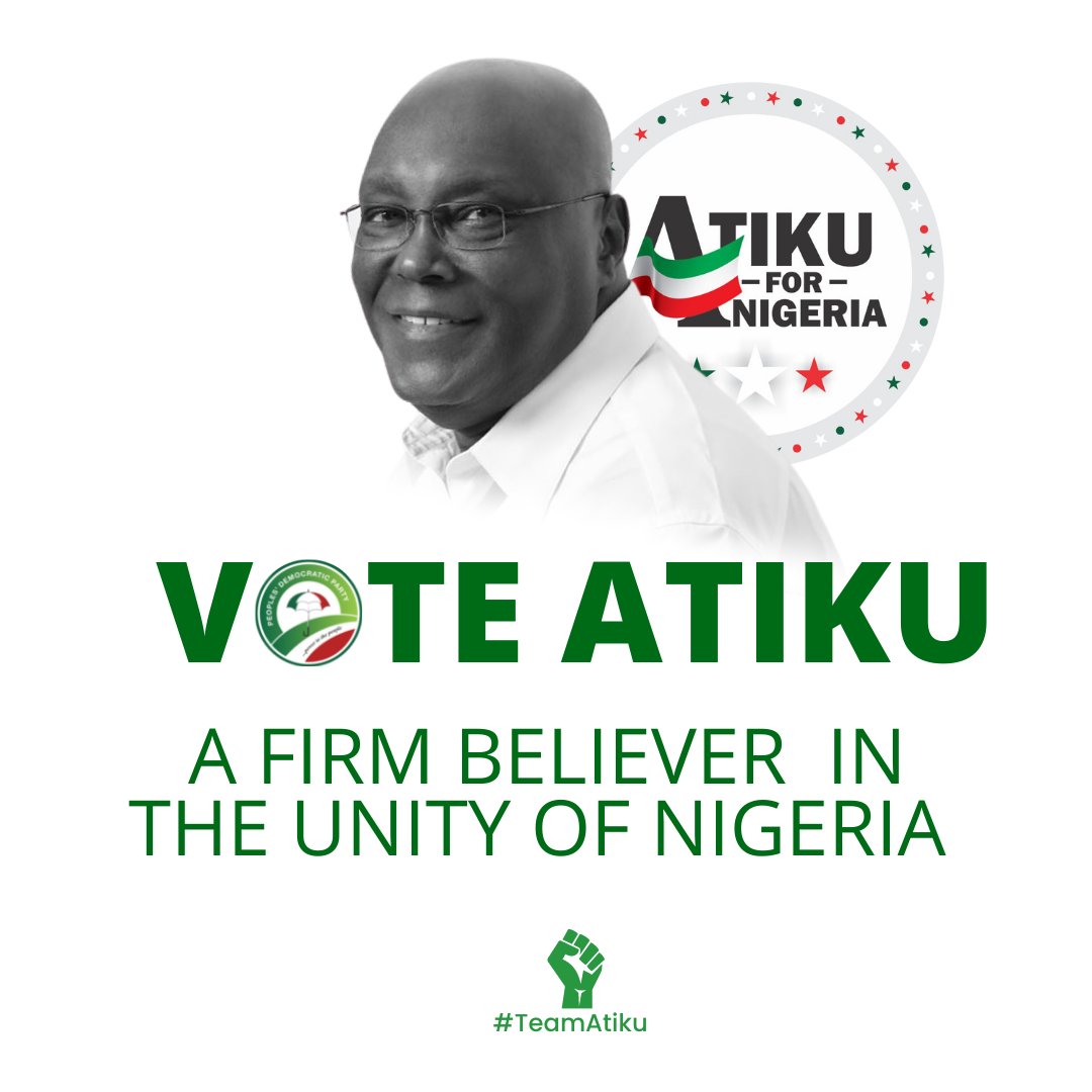 If you have a plan, we want to hear it. 
Come out and tell Nigerians how you plan to tackle our:
Economic Crises
Insecurity 
Poverty 
Unemployment 
Division
So far only one has spoken and that is why #AtikuIsOurChoice2023
#TeamAtiku