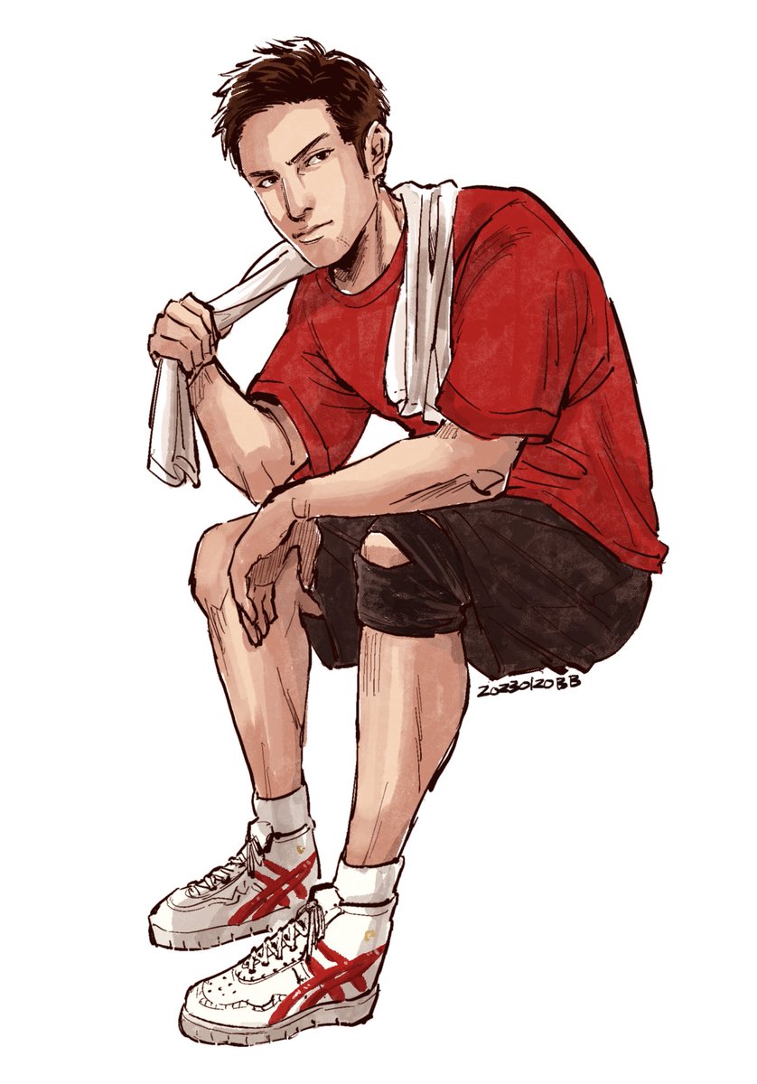 1boy male focus solo shorts red shirt shirt towel  illustration images