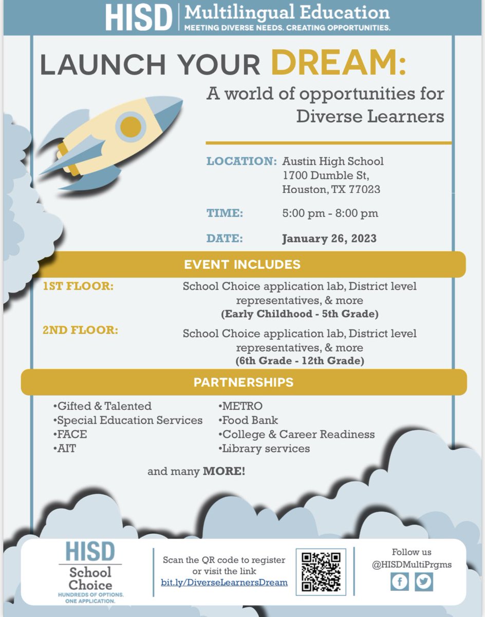 HoustonISD's tweet image. Launch your dream here 😊 —&amp;gt; bit.let/DiverseLearnersDream @HISDMultiPrgms