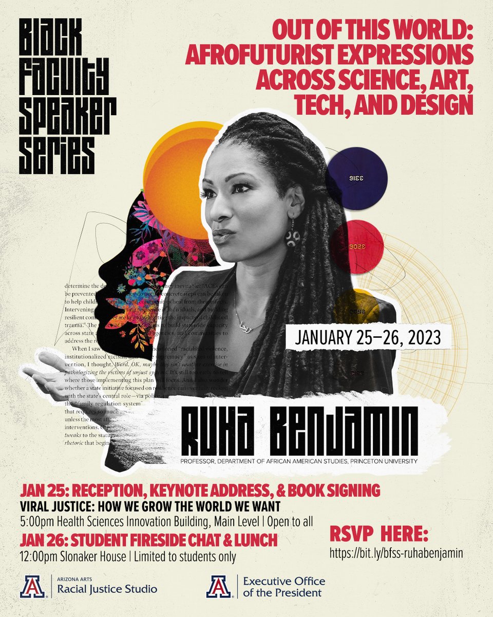 UArizona Office of the Provost (@uazprovost) on Twitter photo Please join us for the next <a href="/uarizona/">University of Arizona</a> Black Faculty Speaker Series Jan. 25 with Ruha Benjamin. bit.ly/3GVD9jN Please join us for the next <a href="/uarizona/">University of Arizona</a> Black Faculty Speaker Series Jan. 25 with Ruha Benjamin. bit.ly/3GVD9jN