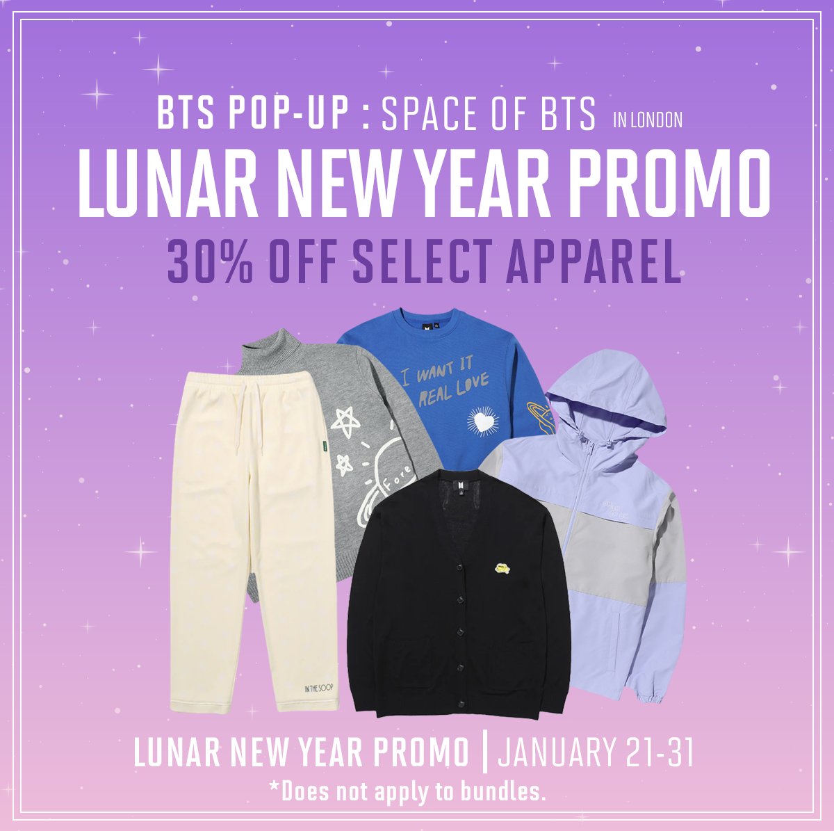 KarnivalJoy's tweet photo. BTS POP-UP : SPACE OF BTS in London

Lunar New Year Promo : 30% Off Select Apparel

📆 21-31 January 2023
📍 Icon Outlet at The O2 https://t.co/XgxzpwNlXn