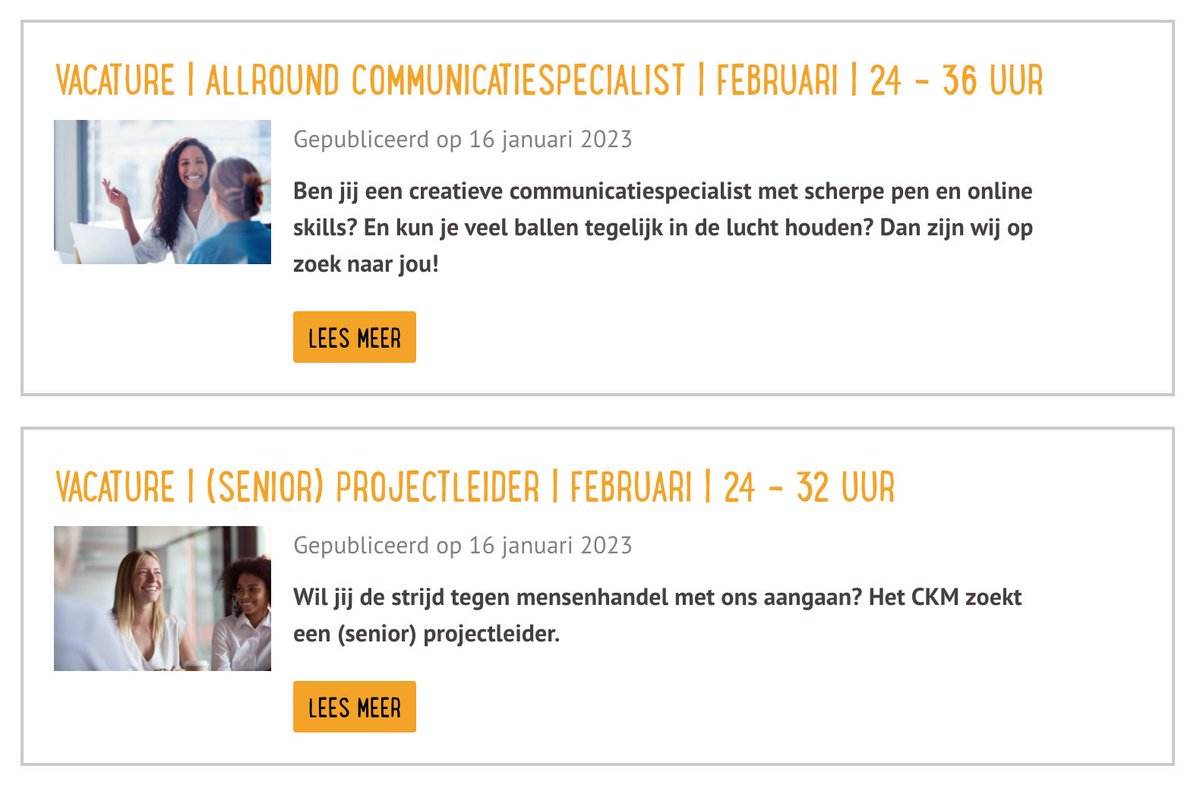 VACATUREALERT Wil jij de strijd tegen mensenhandel met ons aangaan? Wij zijn op zoek naar een senior projectleider en een allrounder op communicatie. Check snel hetckm.nl/over-het-ckm/v…. Reageer of deel de vacature met de ideale kandidaat. Wellicht tot snel!
