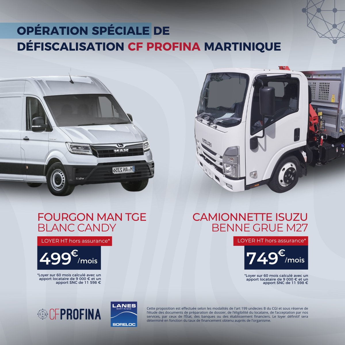 CF_Profina's tweet photo. 🚨 Offre exceptionnelle @CF_Profina  Martinique grâce à notre partenariat avec #SORELOC 🚗

Jusqu’au 15 février 2023, dans la limite des stocks disponibles !

Pour en savoir plus, contactez Stéphane Ursulet :
📧stephane.ursulet@cf-profina.com
📞06 96 38 57 95 - 06 96 83 39 98 https://t.co/pjn0GUIYLv