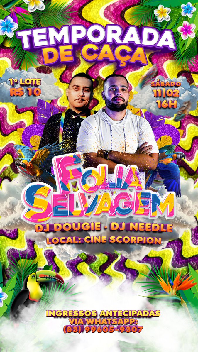 temporadaursina's tweet photo. Os ingressos ja estão a venda, 1º Lote 10,00 o evento acontecerá dia 11/02 no @cine_scorpion começará as 16h e contara com os DJS @Needlebot e @dougieassis_ ... Vendas antecipadas via Whatsapp (83) 99605-9307 https://t.co/b680lkS4FO