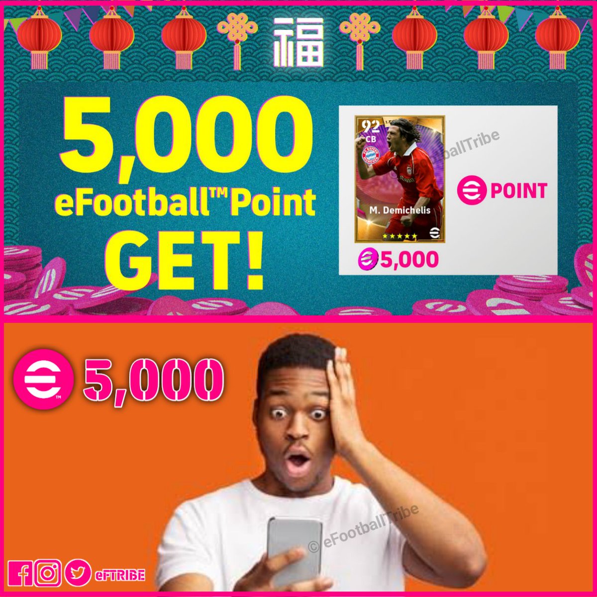 ef_tribe's tweet photo. [OFFICIAL] Lunar new Campaign FREE 5000 eFootball™ point 🎁🎗️. What happened Konami 😘😂?

🎁5000 eFootball ™ point 

DO YOU PACKED PLAYER eFootball ™ SHOP WITH THIS POINT 
#eFootballHUB  #efootballpoint #eFootball2023 #eFootball2022 #PES2021 #eFootballPES #ウイイレアプリ https://t.co/oBWfKLhsCP