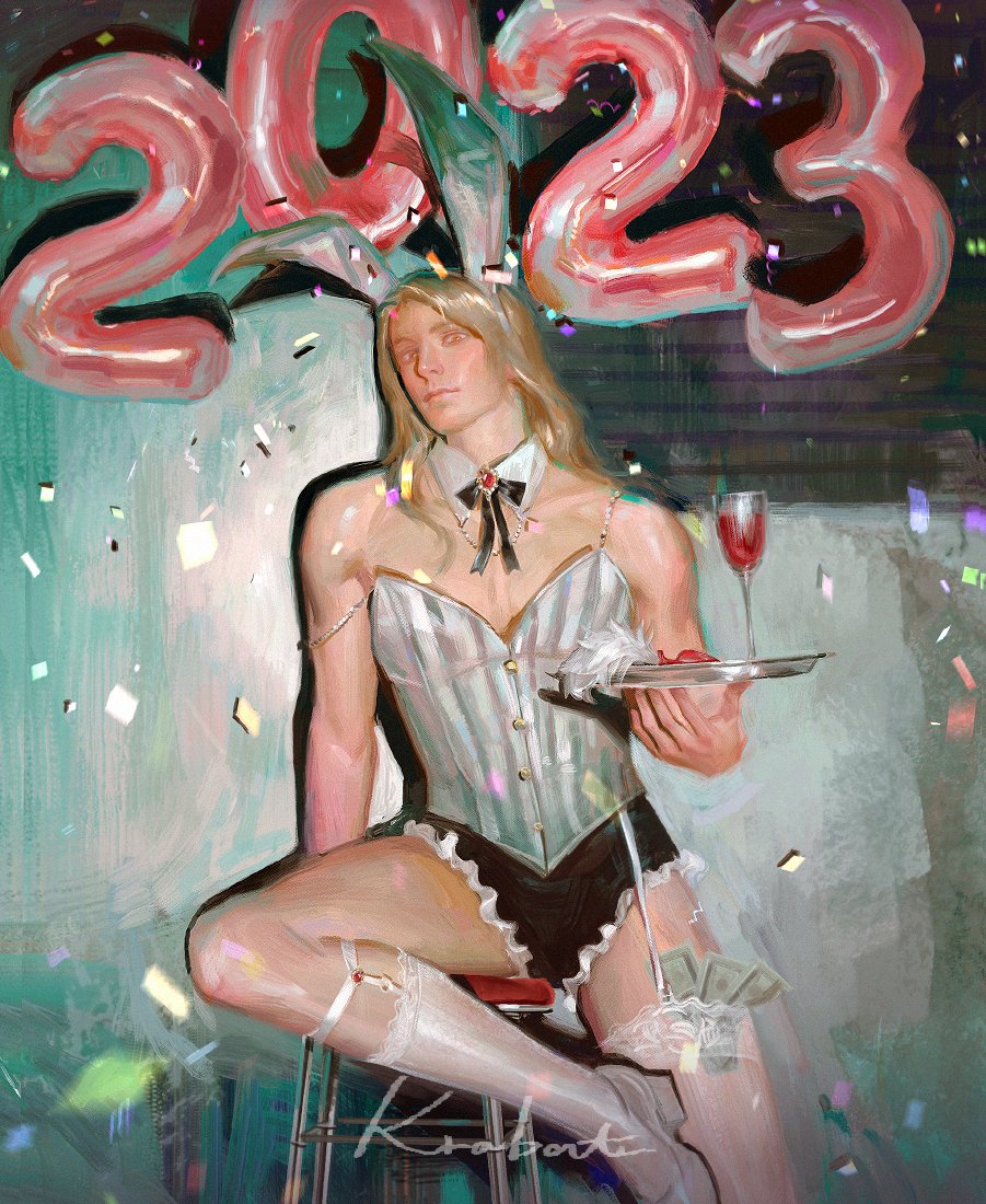 Krabat__'s tweet photo. 🍷💰and fluffy bunny tails🐰👯‍♂️! It's Bunny Mairon. Happy New Year, everybody!💕🌶️💕💕 https://t.co/vSUSa74klO