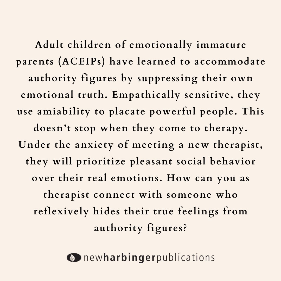 NewHarbinger's tweet photo. In a new #QuickTipsforTherapist Lindsay Gibson, PhD, author of 'Adult Children of Emotionally Immature Parents' gives advice to fellow #mentalhealthprofessionals on how to effectively effect with an #ACEIP.
https://t.co/E7SO1YLVCi
#blog #therapy #therapist #psychiatrist https://t.co/MEHKVmPmtY