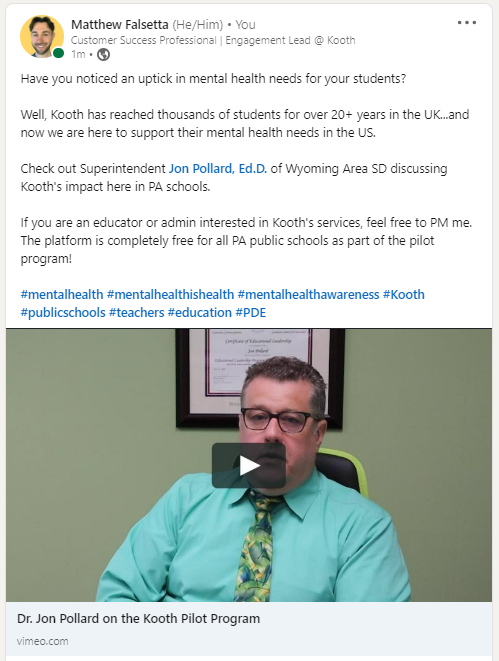 Matt_KoothUS's tweet photo. Student mental health needs seem to be at an all-time high. As a former high school teacher, I saw this first hand. 

Click the link below to see what one of our partner District's thinks about Kooth. 
https://t.co/pHGzcgRiT2

#mentalheathisheath #mentalhealthawareness #Kooth https://t.co/fBJzdeSFex
