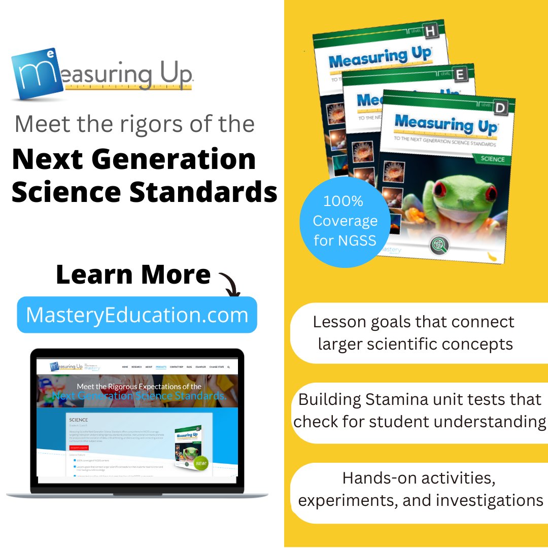 Help your students master the Next Generation Science Standards with Measuring Up! Get started at MasteryEducation.com

#Science #sciencestandards #educationmatters #teachertoolbox #teacherhack #teachertool