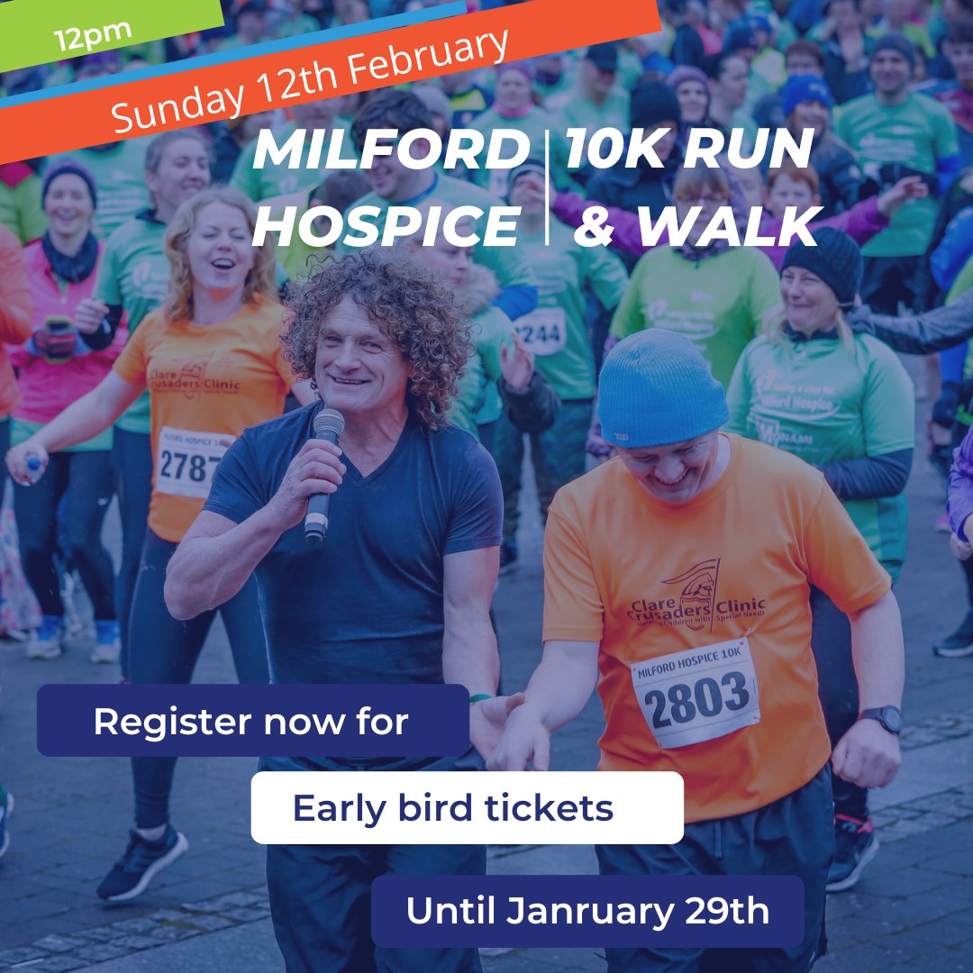 MilfordLmkCC's tweet photo. Register before Sunday 29th of January to receive the early bird rate of €20, registration is €25 thereafter. Don't miss out, sign up today! #linkinbo #newdate #sunday12thFebruary #charityrun #runforcharity #milford #hospice #10k #runningcommunity #walkingcommunity #earlybird https://t.co/Qkjh5duwbd