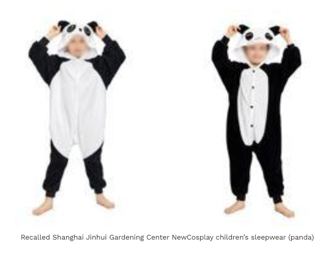 US Consumer Product Safety Commission on Twitter: "#Recall: NewCosplay children's sleepwear imported by Hainan Chong Yu Industrial to meet federal standards; risk of burn injuries. Get refund. CONTACT: or