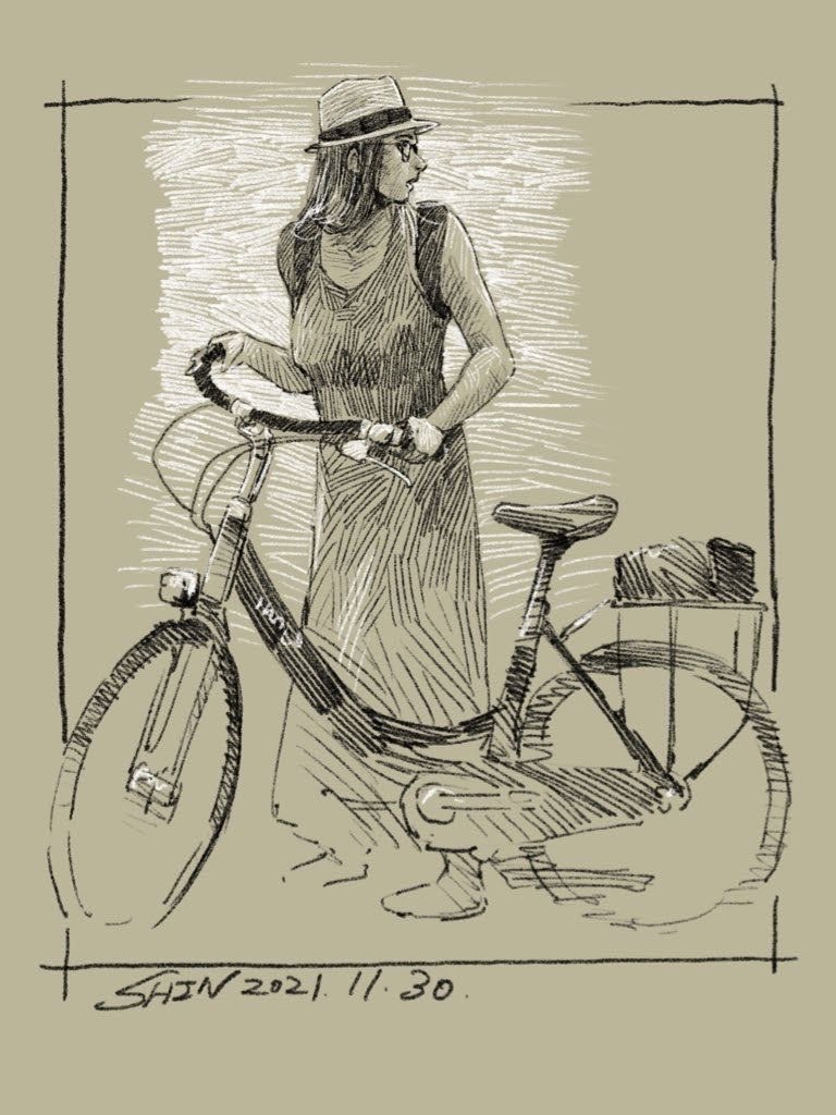 ストリートビューで海外…特にヨーロッパとか自転車に乗る人を見ると乗り方がキレイ、背も高く手足も長いってのもあるんだろうけどポジションが適正なのかな?猫背じゃなくシャンとしてるの。
#イラスト #オリジナルキャラクター #illustration #drawing #painting #sketch #art 