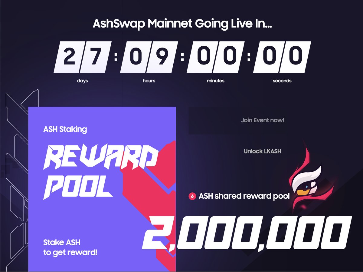 Mainnet Countdown! 🔥

After a year of effort, we are thrilled to announce the Mainnet launch of AshSwap will happen on February 17th. Countdown with us here:

app.ashswap.io

Many events will be revealed in the coming days; stay tuned!