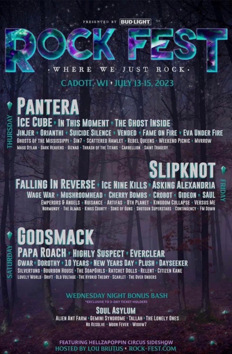 💥 ROCKFEST 2023! 💥

We’re STOKED to announce that we’re playing @rockfestwi along with @slipknot @fallinginreverse @askingalexandria and many others! 🔥🤘🏼

July 14th. Cadot, WI! See you there! 🎉