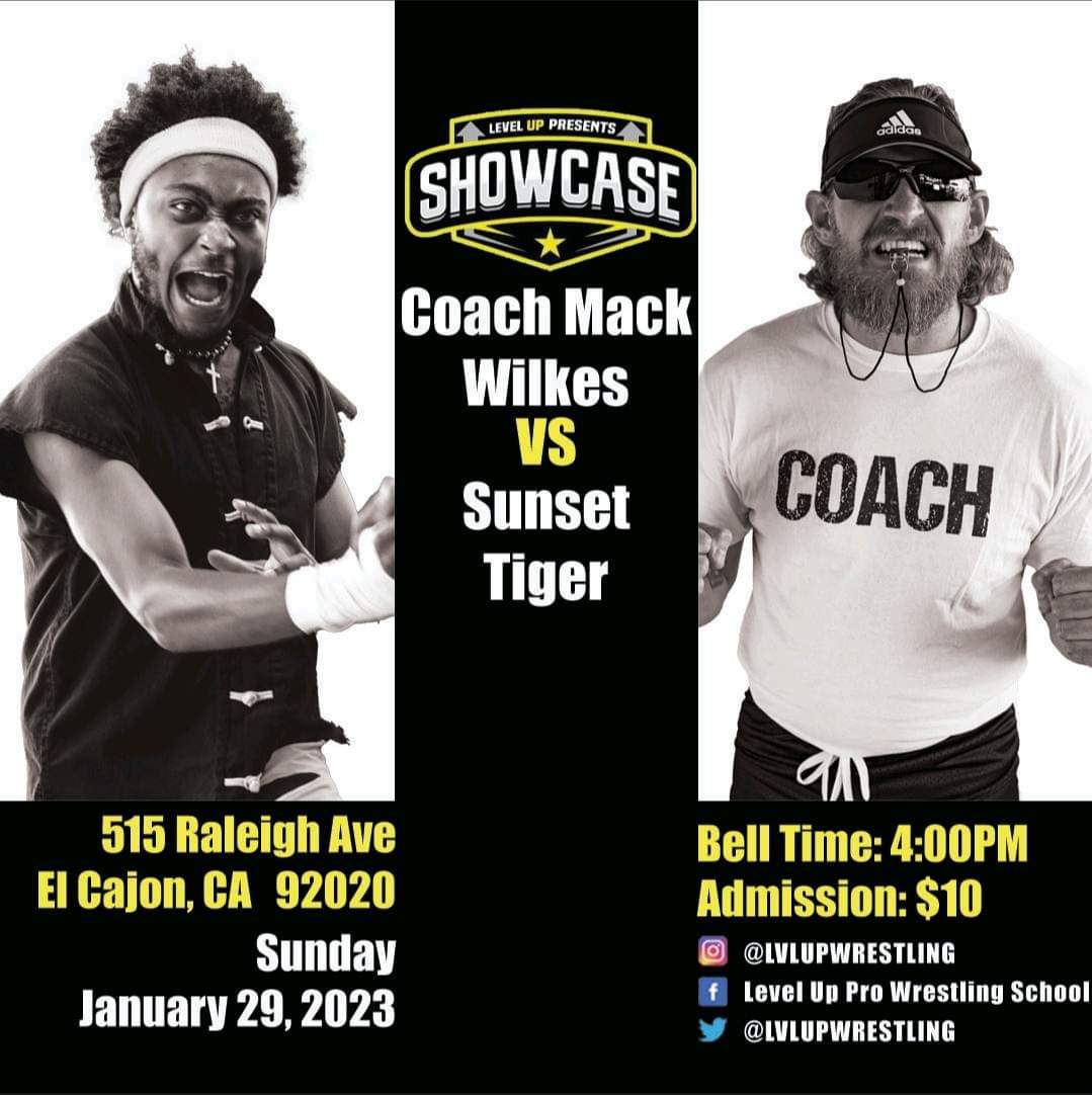 sdprowrestling's tweet image. On this upcoming SHOWCASE, you'll see:
•COACH MACK WILKES vs. SUNSET TIGER

•LOS OTROS &amp;amp; EL CUETE vs THE BLOCK

#SHOWCASE 1/29/2023
: PLEASE NOTE :
•Limited Capacity. First come, first served
•No Food or Drink 
#LevelUpWrestling #prowrestling
#sandiego #live