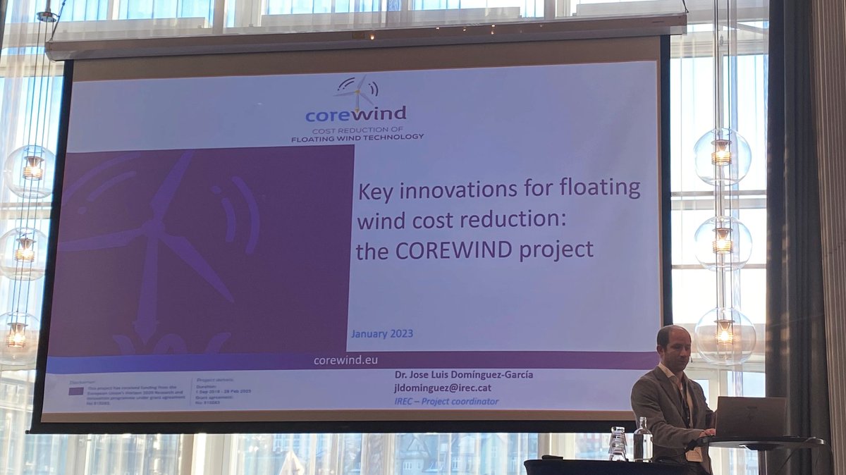 corewindeu's tweet photo. Fresh news from the #COREWIND project! Our Coordinator, Dr. Jose-Luis Dominguez, presented key innovations to reduce costs of floating wind tech at the #DeepWind2023 conference. Proud to contribute to advancing the wind energy industry. #FloatingWind #CostReduction #windispower https://t.co/49s4iV3hnm